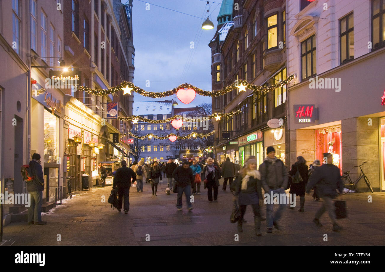 Städtischen Weihnachtsszene in Stroget Straße, Kopenhagen Stockfoto