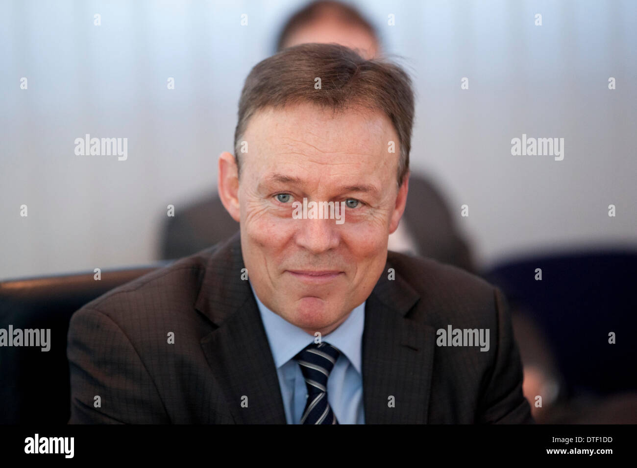 Berlin, Deutschland. 17. Februar 2014. SPD-Partei-Führungskräfte-Treffen am Willy-Brandt-Haus in Berlin. / Bild: Thomas Oppermann (SPD), Lider der SPD-Bundestagsfraktion. Bildnachweis: Reynaldo Chaib Paganelli/Alamy Live-Nachrichten Stockfoto