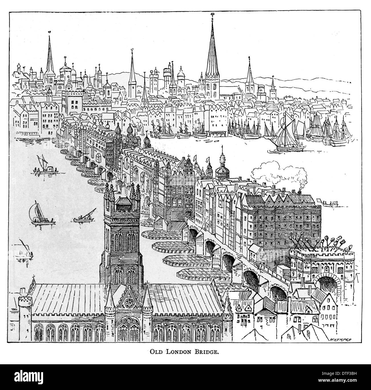 Alten London Bridge frühen 17. Jahrhundert XVII Stockfoto