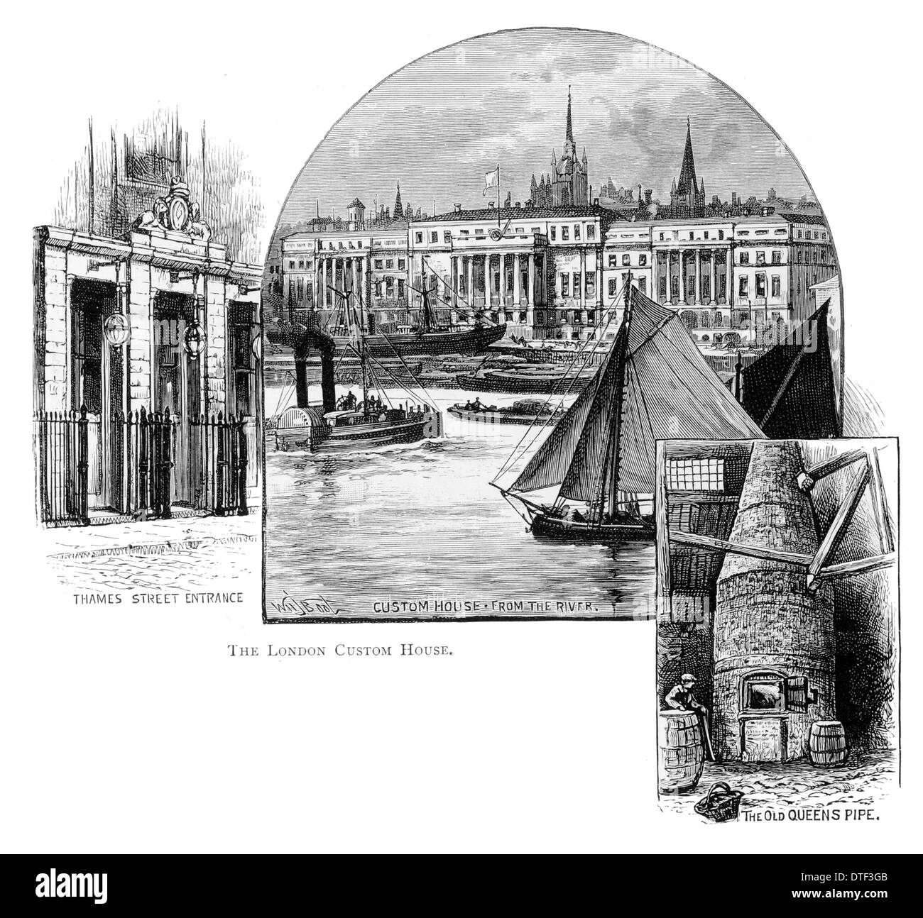 Die London Custom House aus dem Fluss Thames Street Eingang. Die Altleitung Königinnen um 1890 Stockfoto