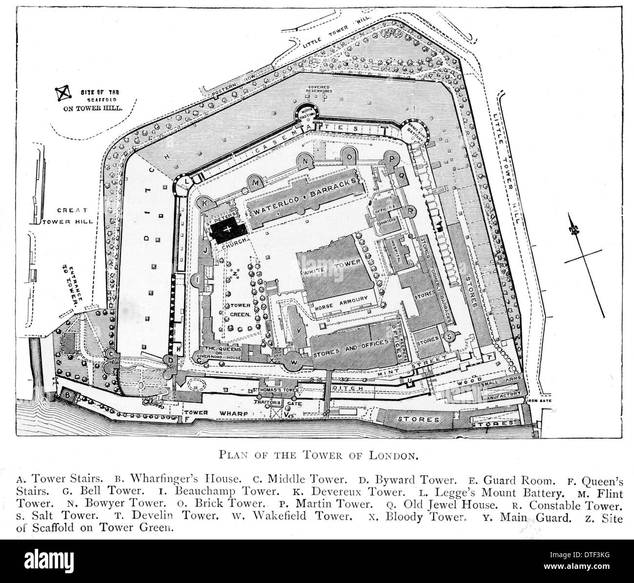 Plan der Tower of London um 1890 Stockfoto