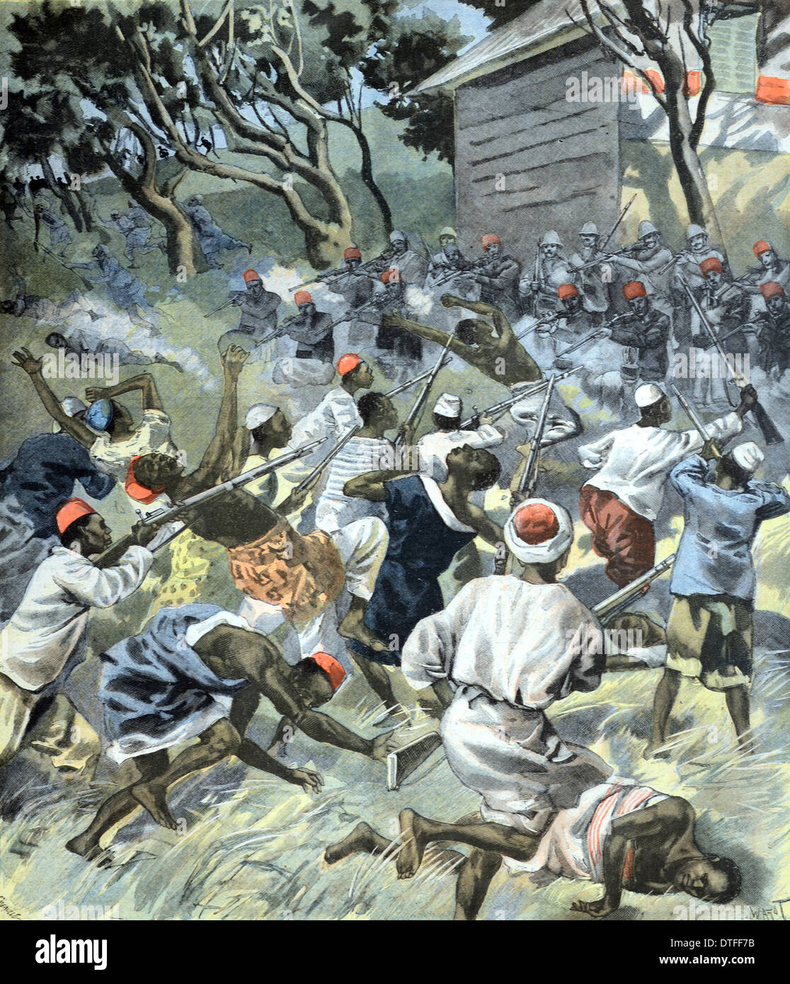 Niederlage des Stammes Sakalava von französischen kolonialen Truppen in Madagaskar 1898 Stockfoto