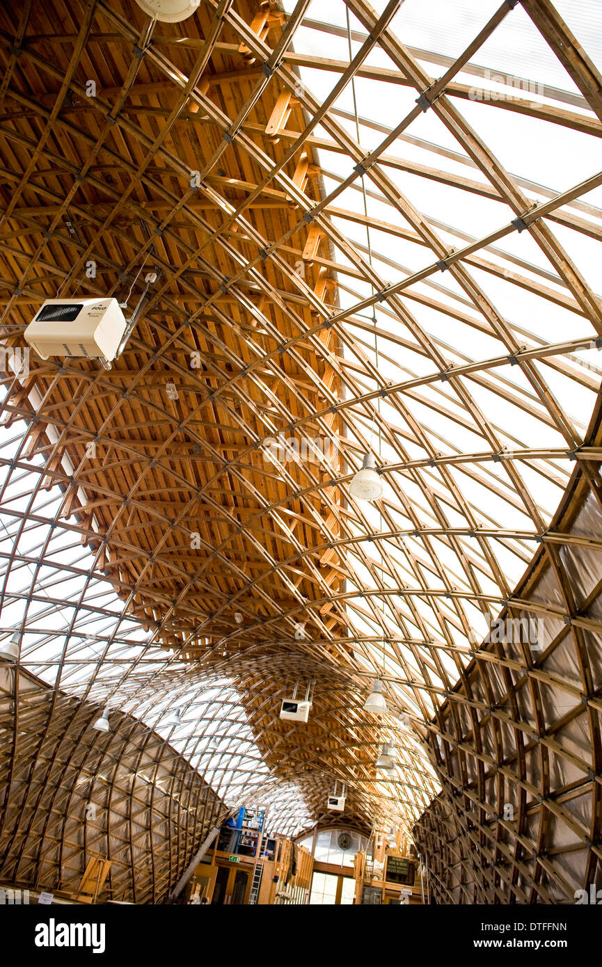 Das Gridshell Gebäude von Ted Cullinan im Weald & Downland Open Air Museum bei Singleton, in der Nähe von Chichester, West Sussex, UK Stockfoto