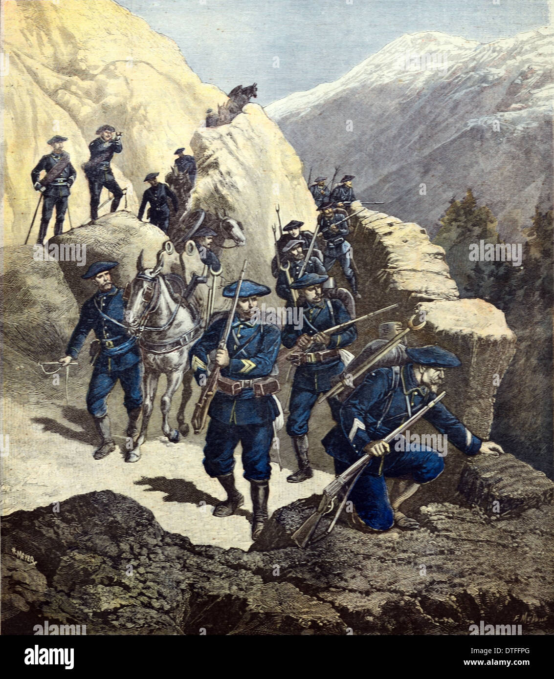 Chasseurs Alpins oder französische Gebirgsjäger oder Soldaten auf Manöver in der französischen Alps1891 Stockfoto Chasseurs Alpins oder französische Gebirgsjäger oder Soldaten auf Manöver in der französischen Alps1891 Stockfoto