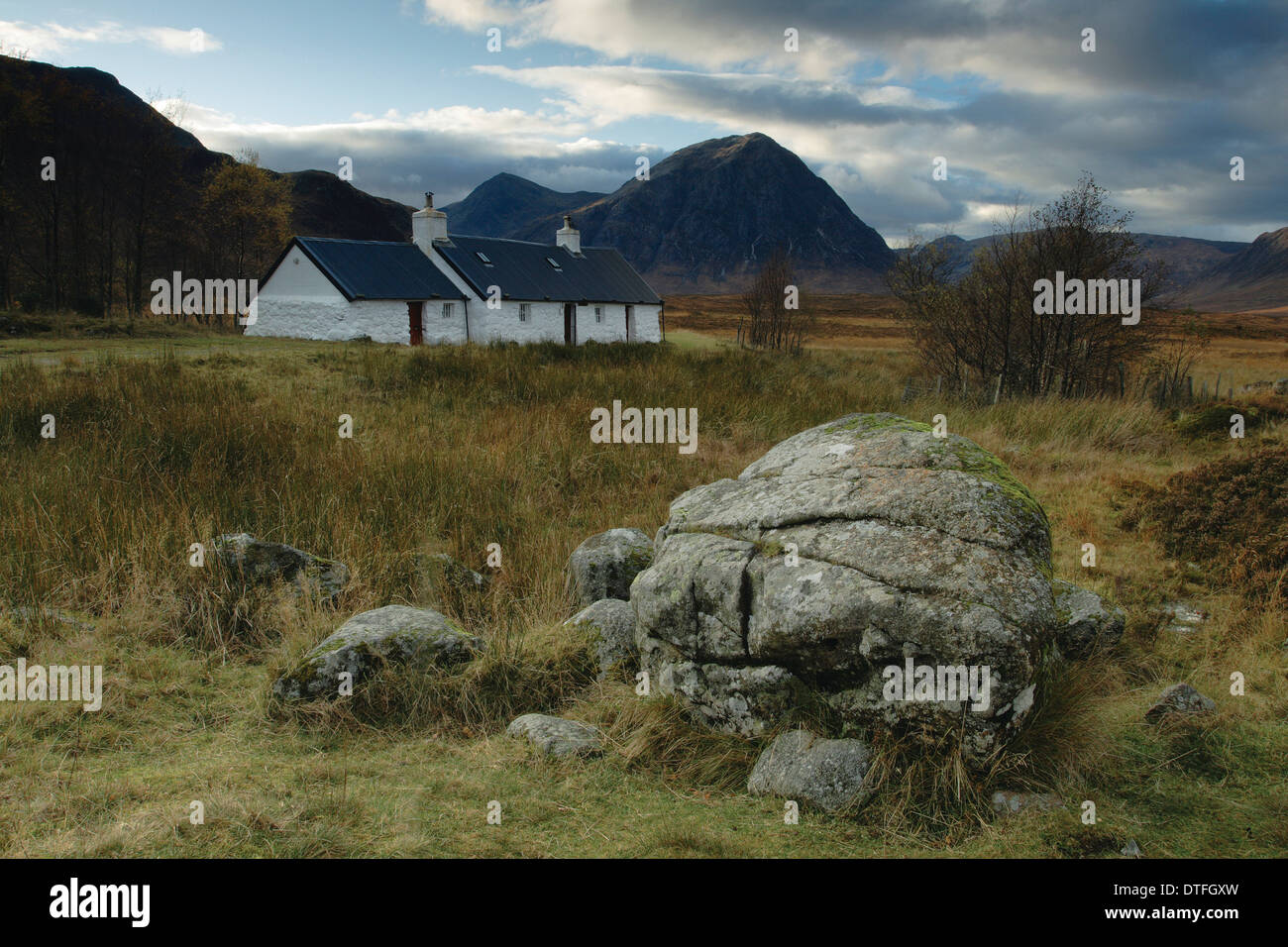 Buachaille Etive Mor und Blackrock Cottage, Glencoe, Highlands Stockfoto