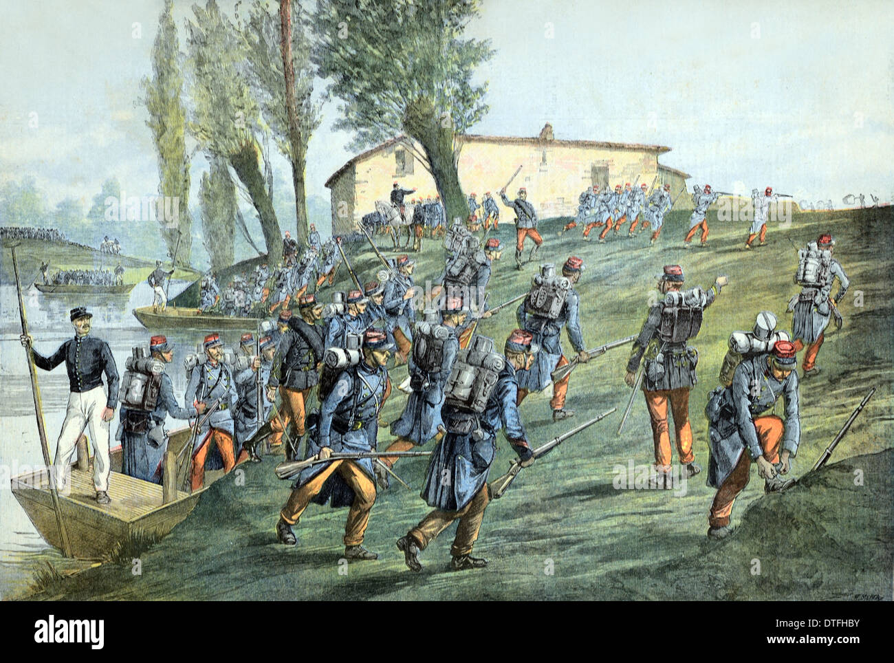 Französische Armee in militärische Manöver, Manöver, militärische Übung oder Krieg Spiel an der deutsch-franzoesischen Grenze Elsaß-Lothringen und Elsass Frankreich 1891 Stockfoto