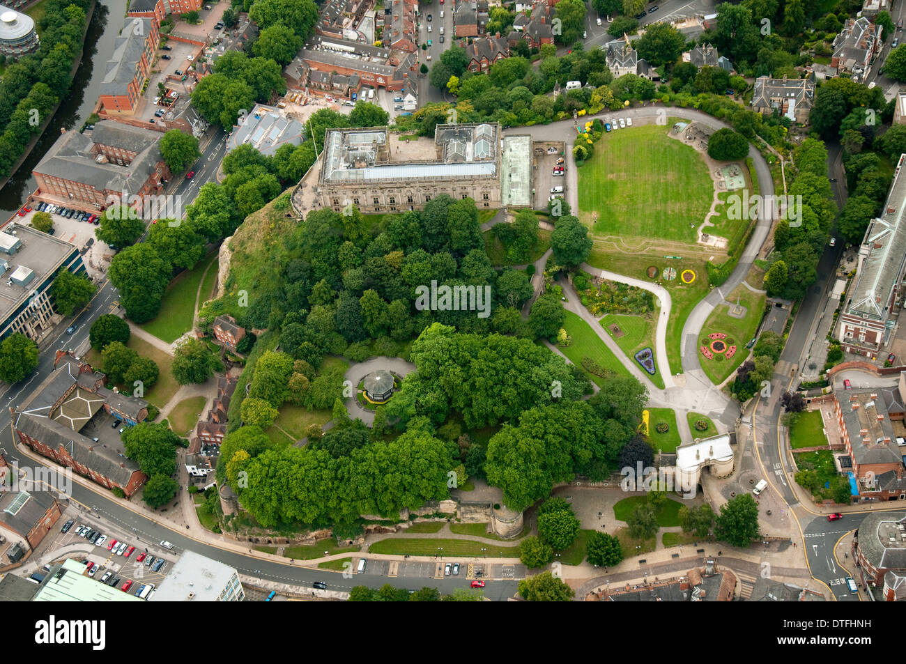 Luftaufnahme von Nottingham Castle und Umgebung in der Stadt Nottingham, Nottinghamshire UK Stockfoto