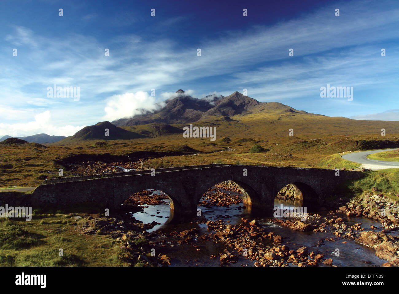 Sgurr Nan Gillean, The Black Cuillin und Sligachan Brücke, Isle of Skye, innere Hebriden, Highland Stockfoto