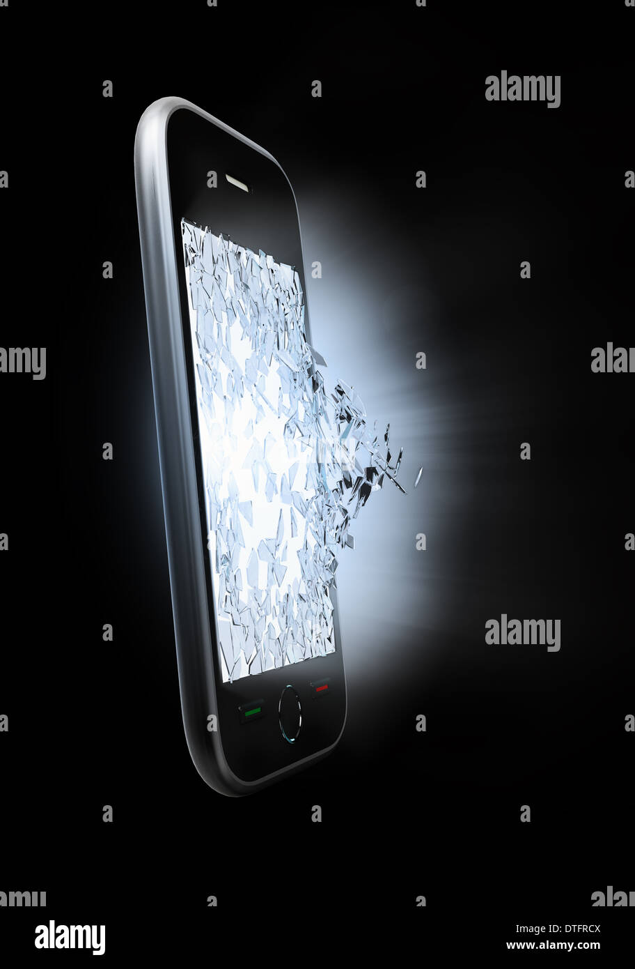 Ein smart Phone Bildschirm wird zerschlagen Stockfoto