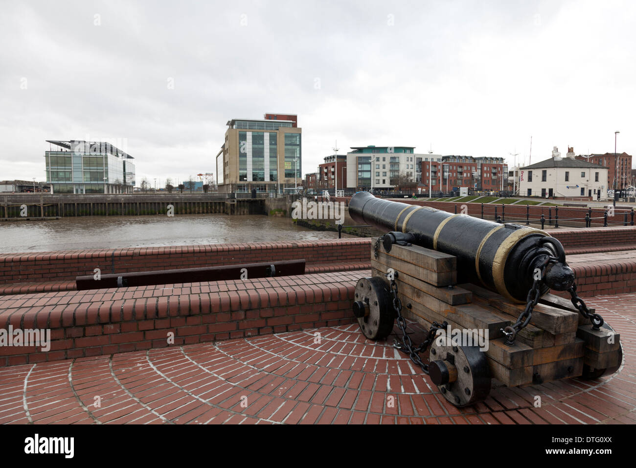 Kanone auf Hull Marina Küste Meer Kingston nach Rumpf East Riding Stadtzentrum, East Yorkshire, England, UK-GB Stockfoto