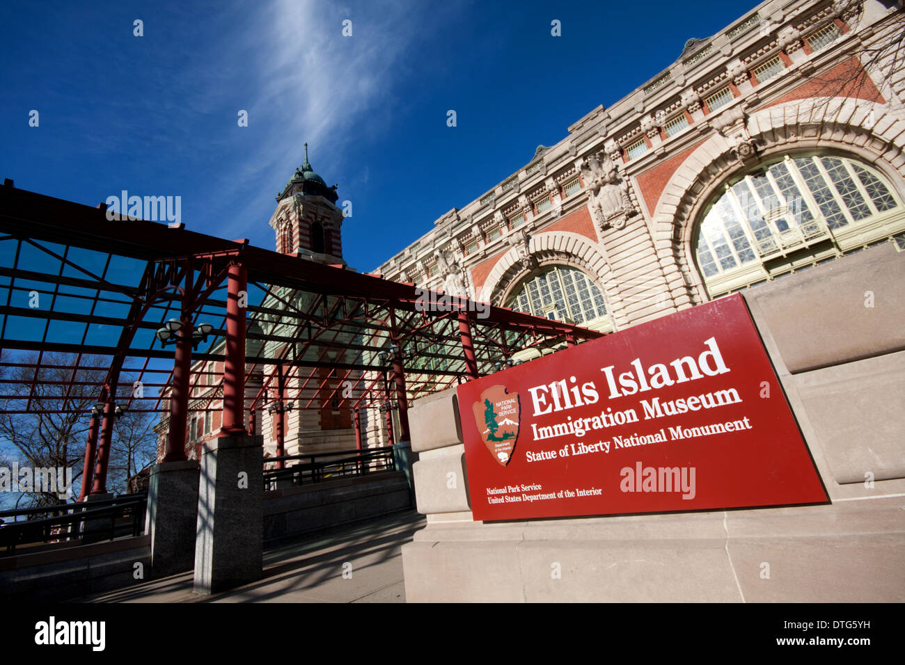 Ellis Island Immigration Museum New York, in der Wintersonne Stockfoto