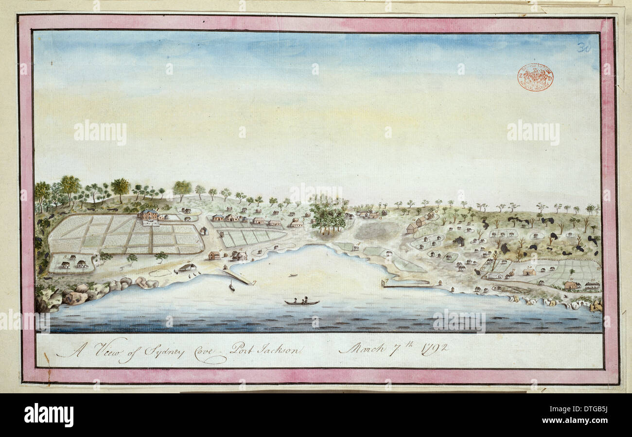 Ein Blick auf Sydney Cove, Port Jackson 7. März 1792 Stockfoto