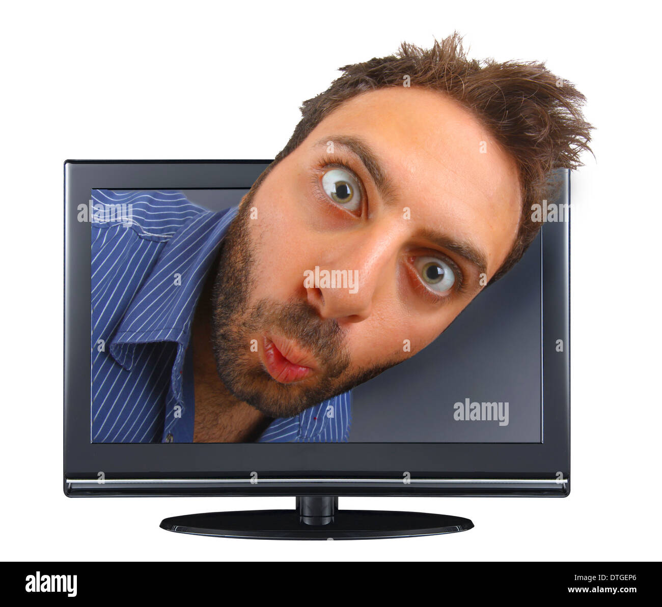 Junge mit einem überrascht Ausdruck im tv. Stockfoto