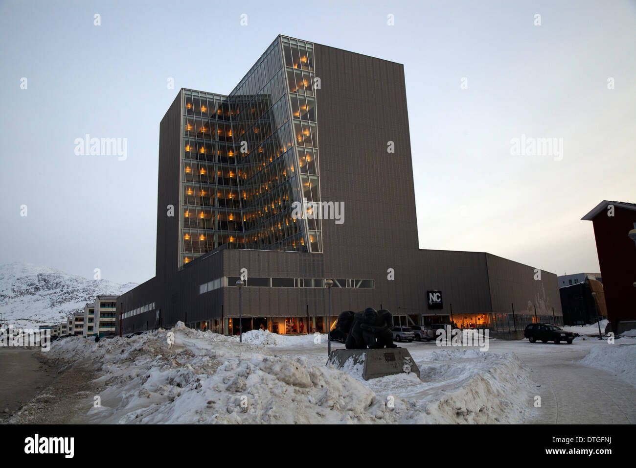 Das höchste Gebäude in Nuuk. Grönland. Die wirtschaftlichen und politischen Zentrum in Grönland. Stockfoto