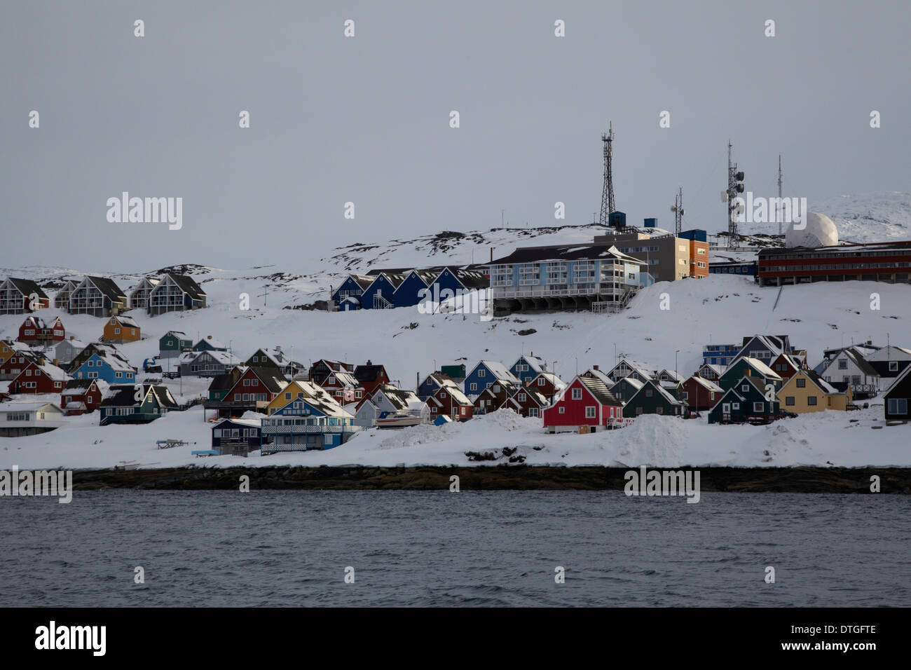 Blick von der Küste von Nuuk, Grönland Hauptstadt Stockfoto