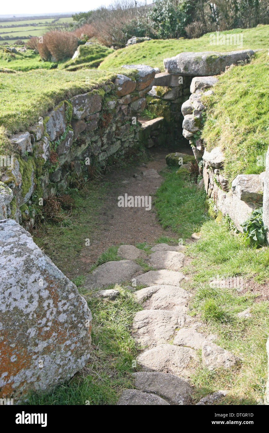 Carn Euny alten Ortskern und archäologische Stätte, in der Nähe von Sancreed Penwith Cornwall Stockfoto