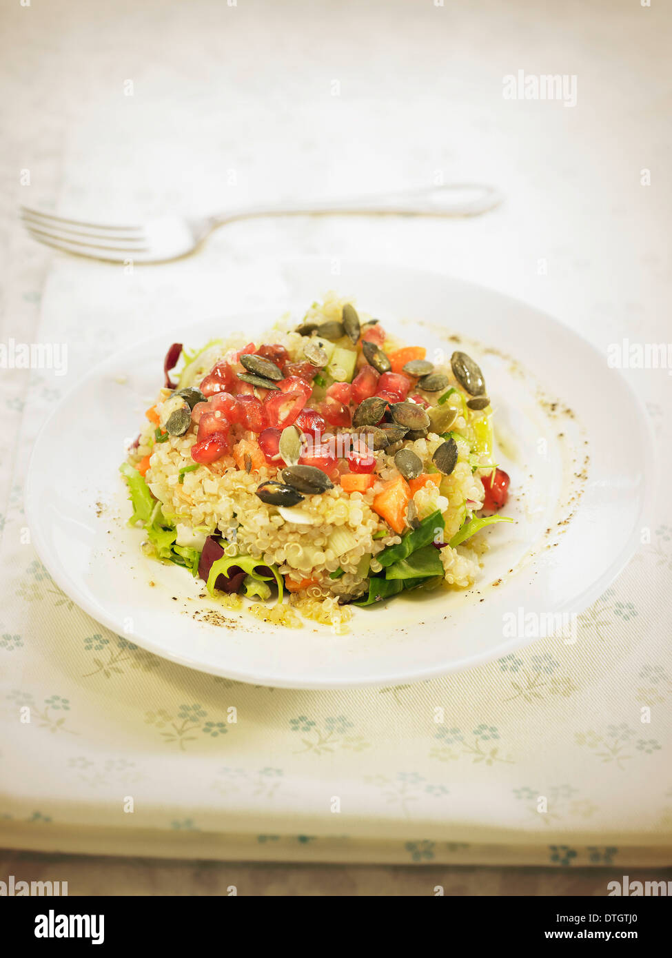 Quinoa, Karotten, Kürbis-Samen und Granatapfel-Salat Stockfoto