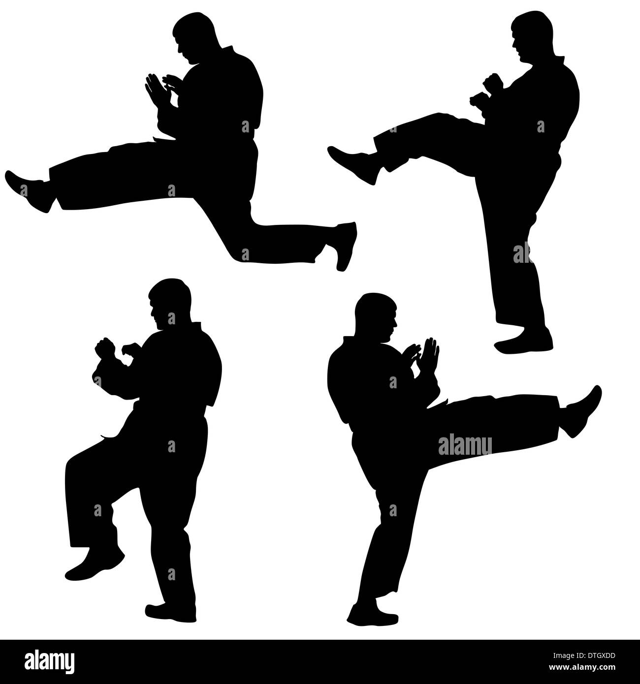 Satz von schwarzen Silhouetten des Karate. Sport-Vektor-Illustration. Stockfoto