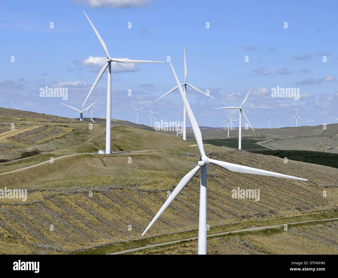 SSE Clyde Windpark in Südschottland in der Nähe von Moffat. Windkraftanlagen an der schottischen und Southern Electric Windpark. Stockfoto