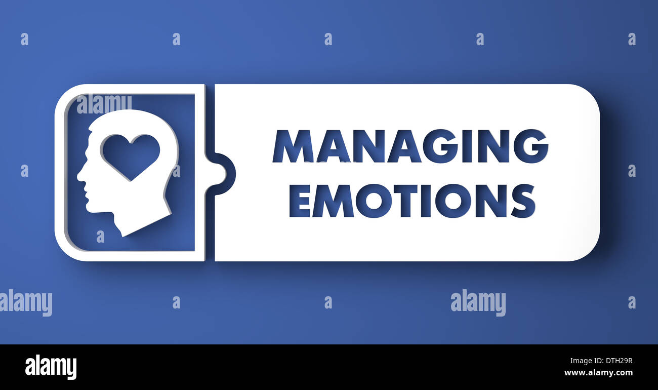 Verwaltung von Emotionen auf Blau im flachen Design-Stil. Stockfoto