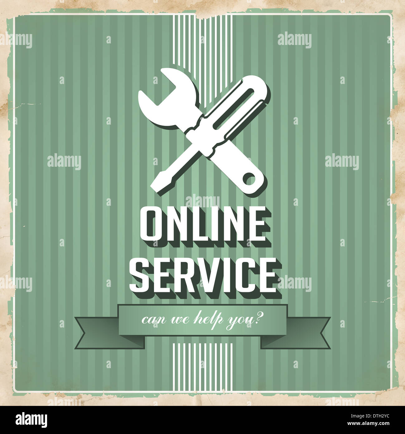 Online-Service-Konzept auf grün im Flat Design. Stockfoto