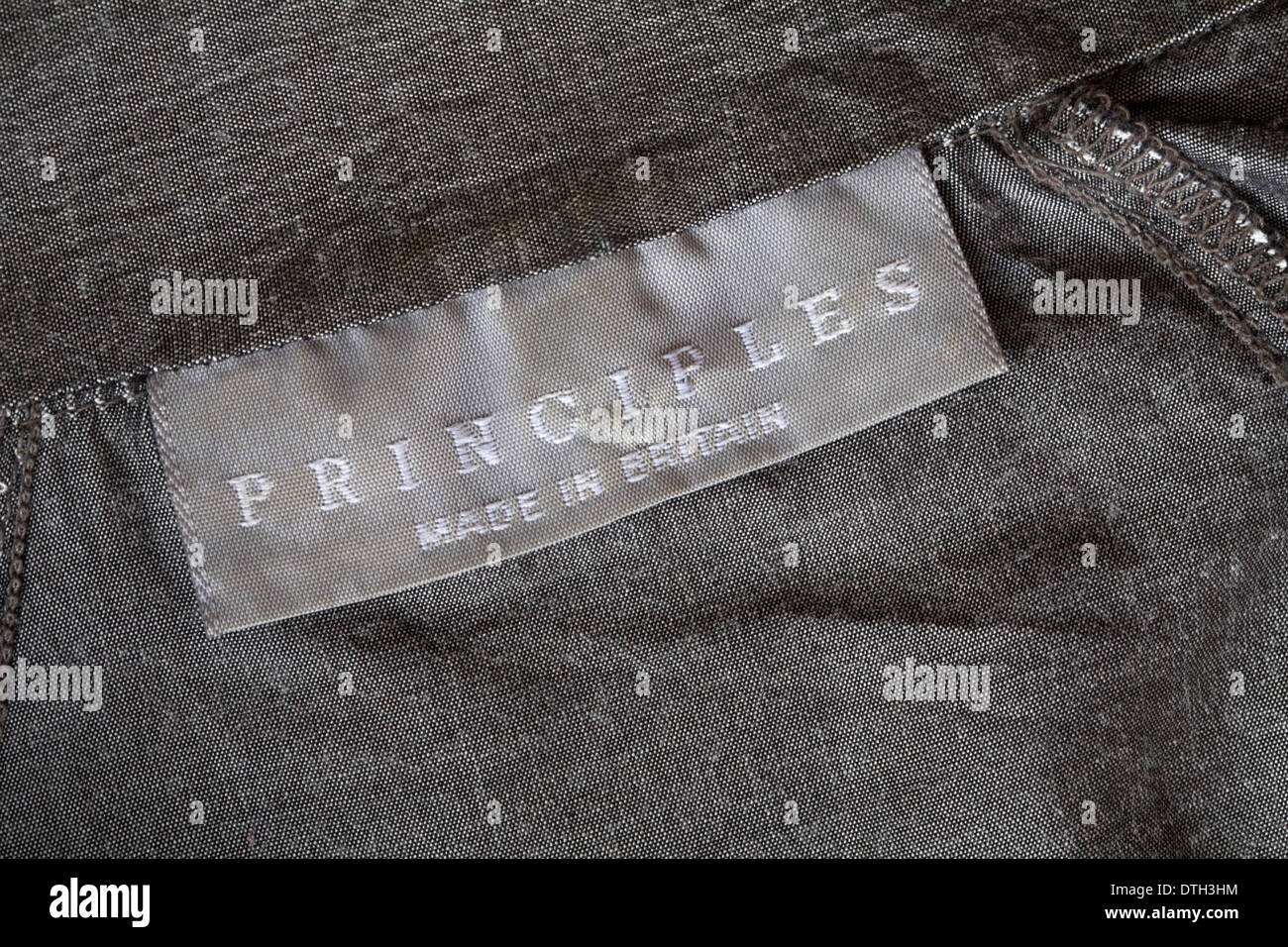 Prinzipien-Label im Kleidungsstück - Made in Britain Stockfoto