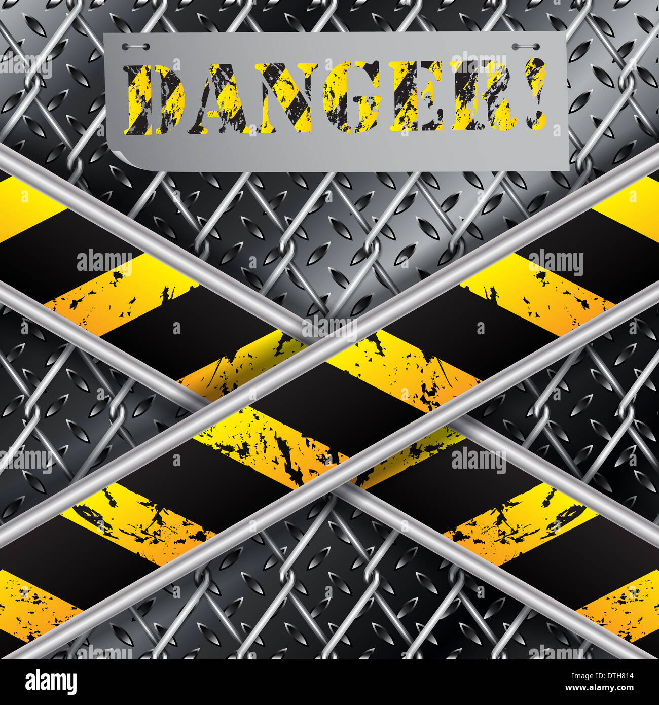 Metallische Platte Hintergrund mit X Grunge Streifen geformt und verdrahtet Zaun Stockfoto