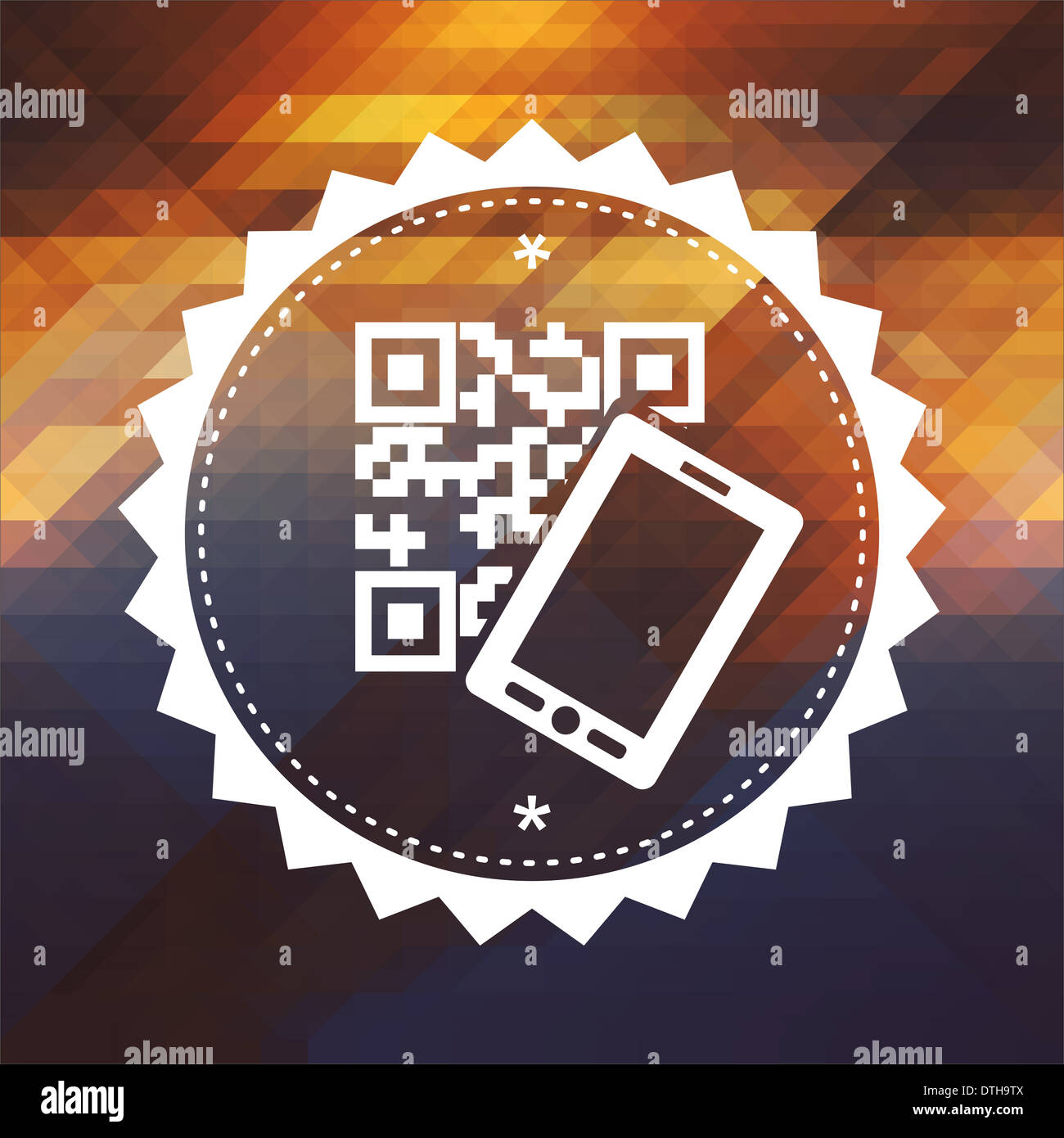 QR-Code mit Smartphone auf Dreieck Hintergrund. Stockfoto
