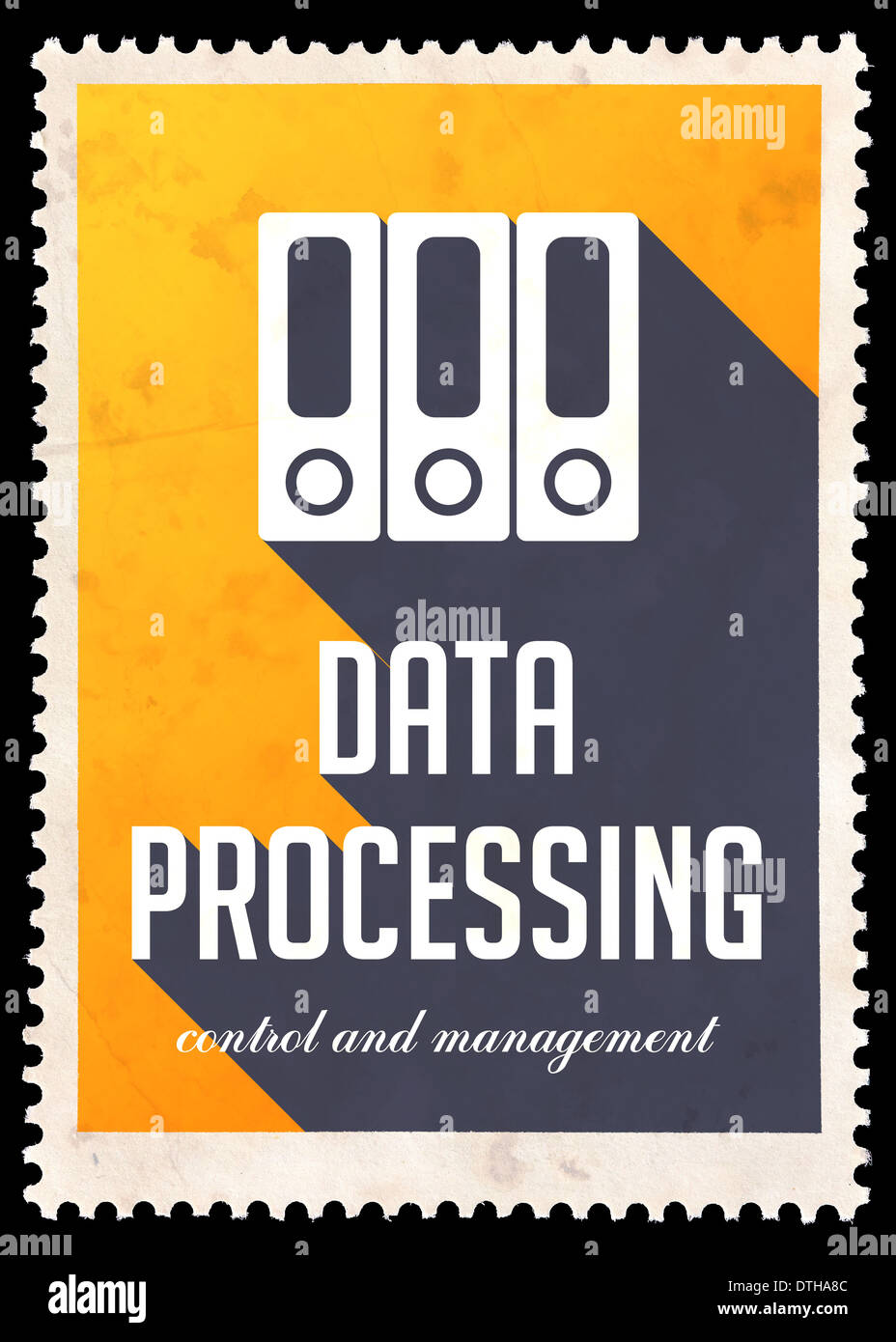 Datenverarbeitung auf gelb im Flat Design. Stockfoto