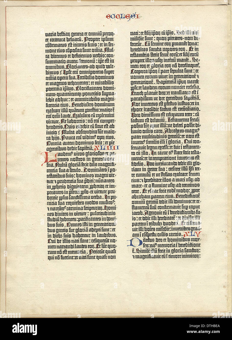 Gutenberg-Bibel Blatt (Verso) Stockfoto
