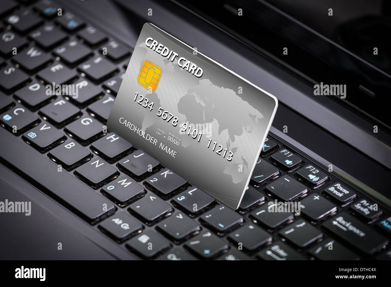 Kreditkarten-Informationen in einen laptop Stockfoto