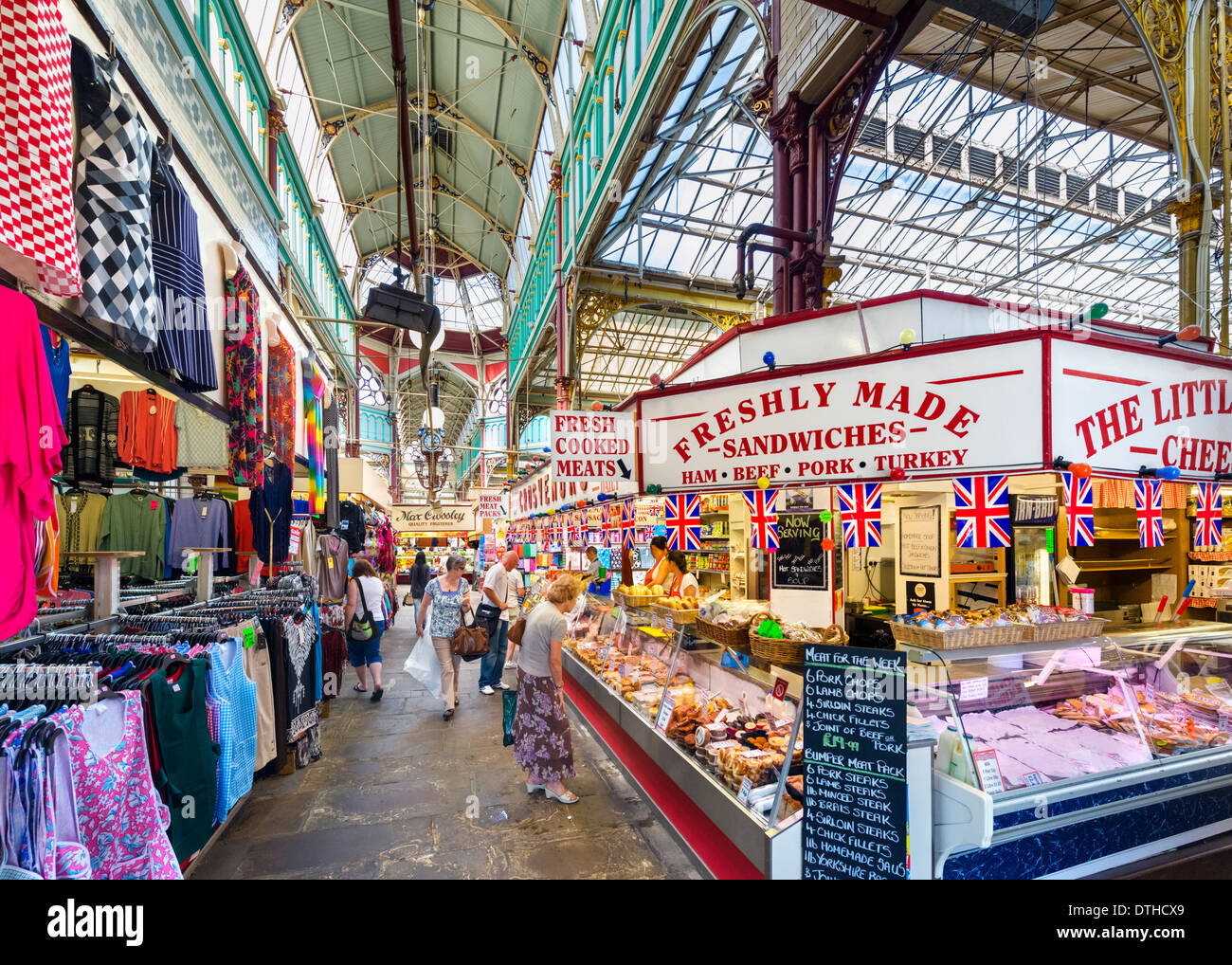 Halifax Borough Market in der Innenstadt, Halifax, West Yorkshire, England, UK Stockfoto