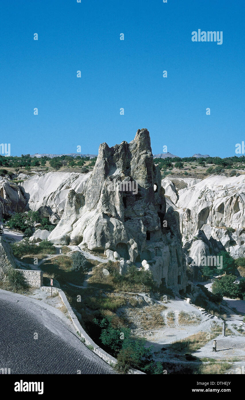 Turkei. Göreme. Wohnungen in den Fels gehauen. Cappadocia. Stockfoto
