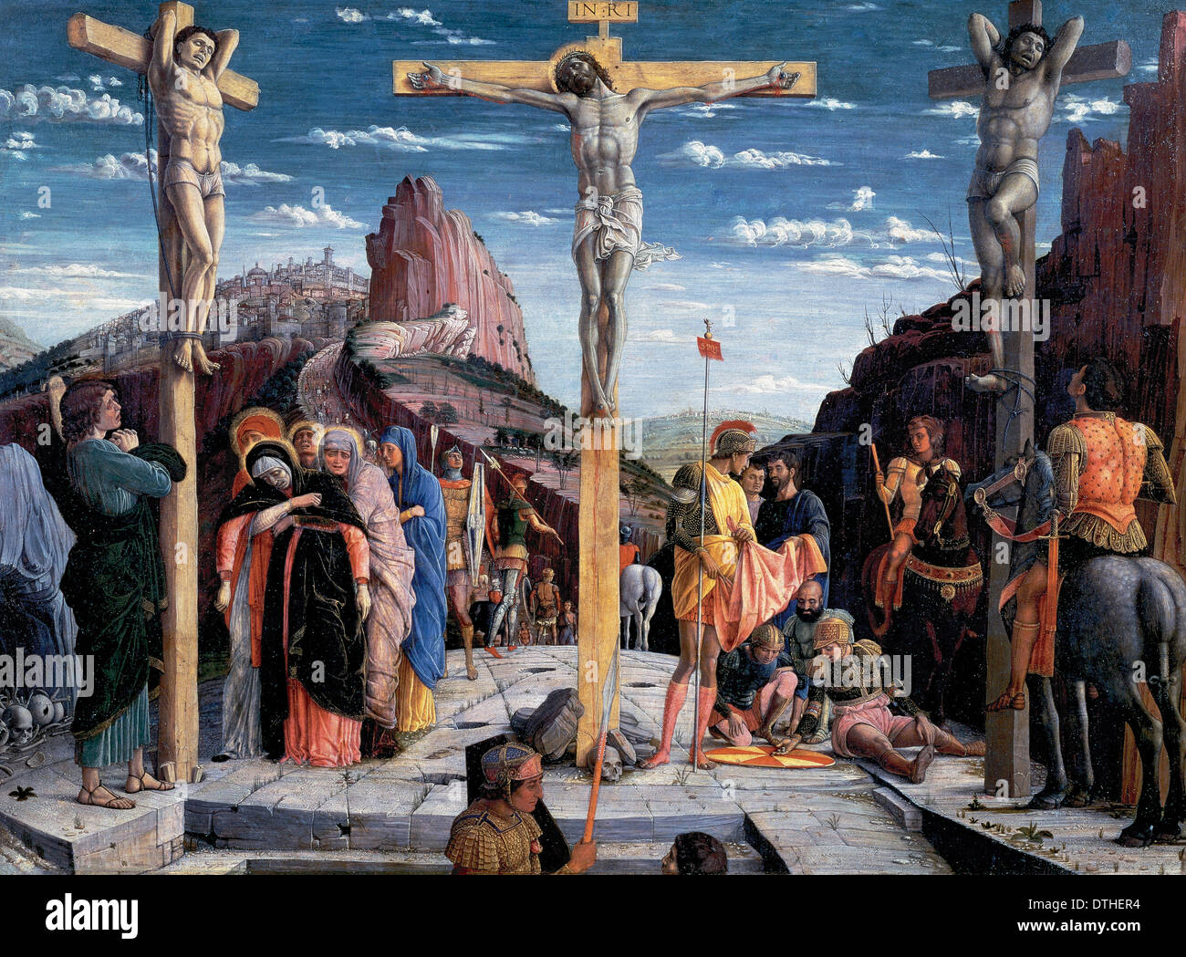 Andrea Mantegna (1431-1506). Italienischer Maler. Die Kreuzigung. Zentraler Bestandteil der Predella des Altars. 1457-1459. Stockfoto
