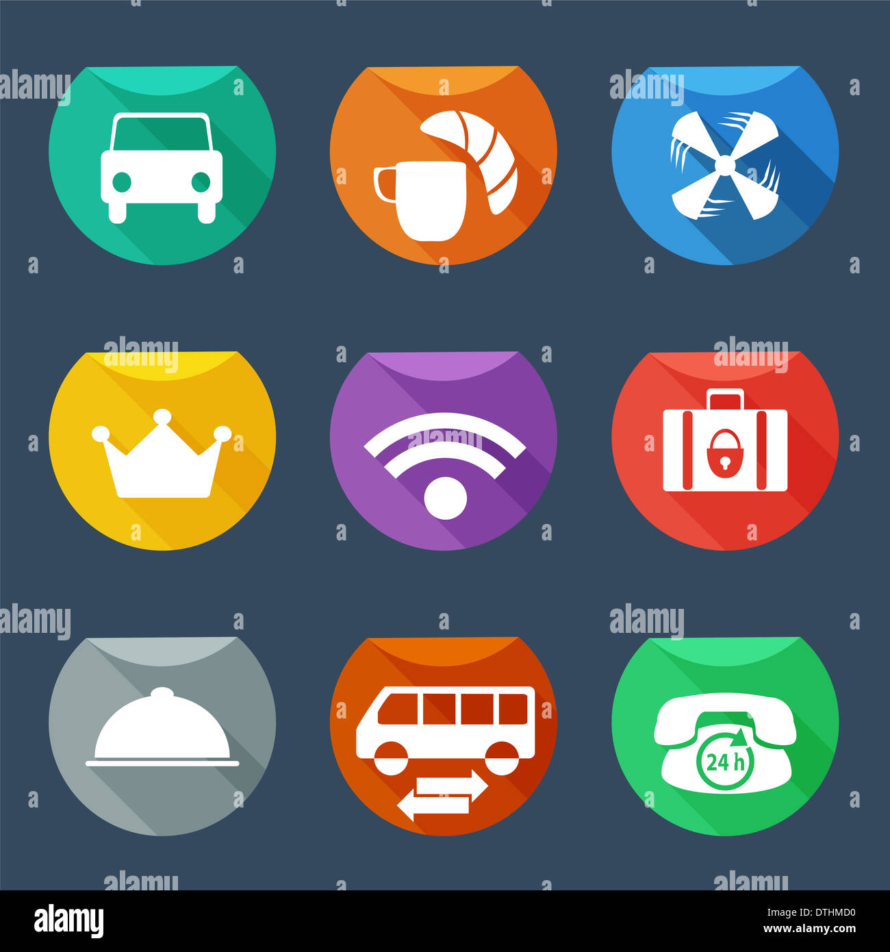 Hotel Dienstleistungen Icons set flach IU Stockfoto
