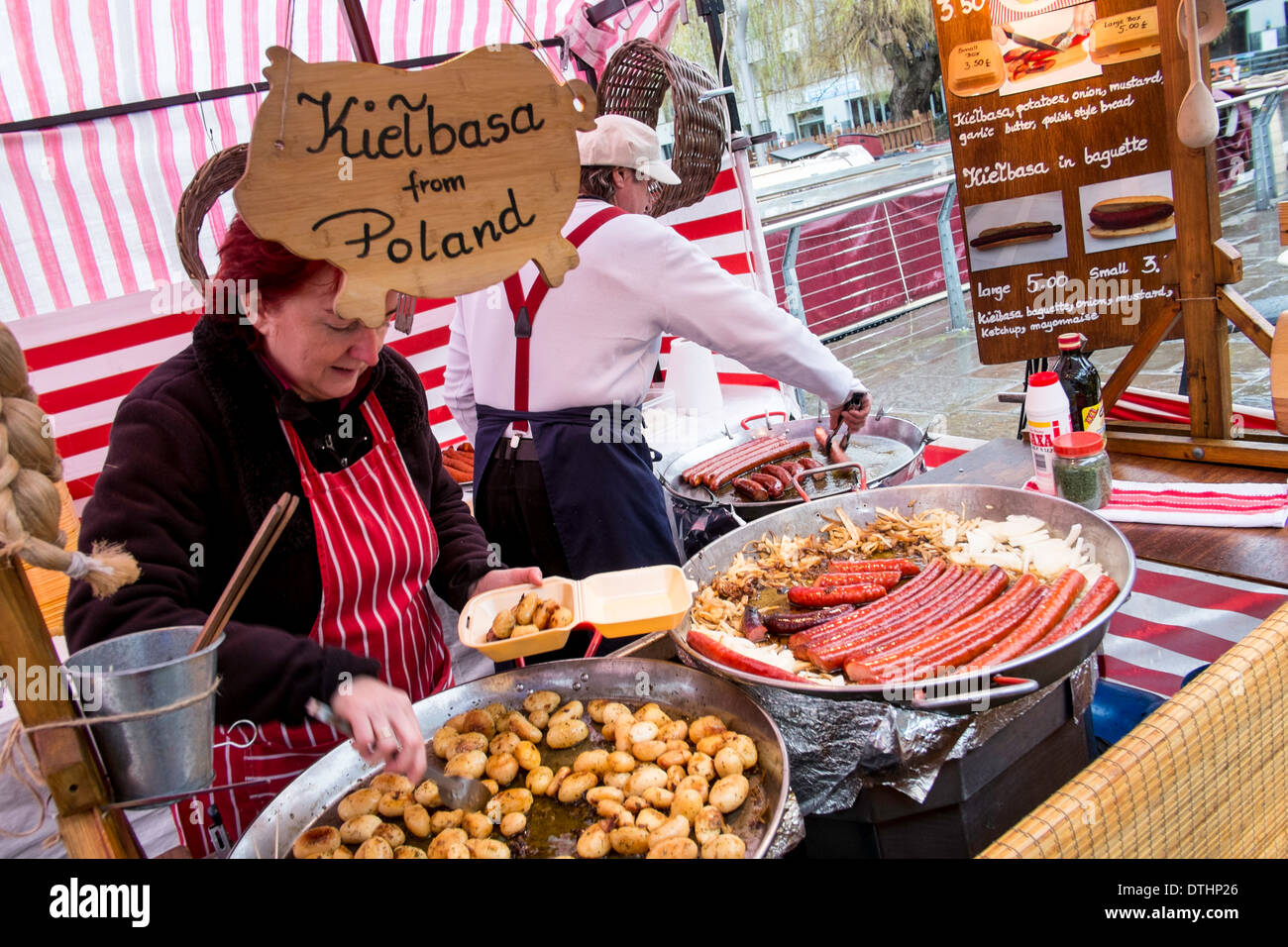Stall, Verkauf von polnischen Lebensmitteln, Camden Lock, NW1, London, Vereinigtes Königreich Stockfoto