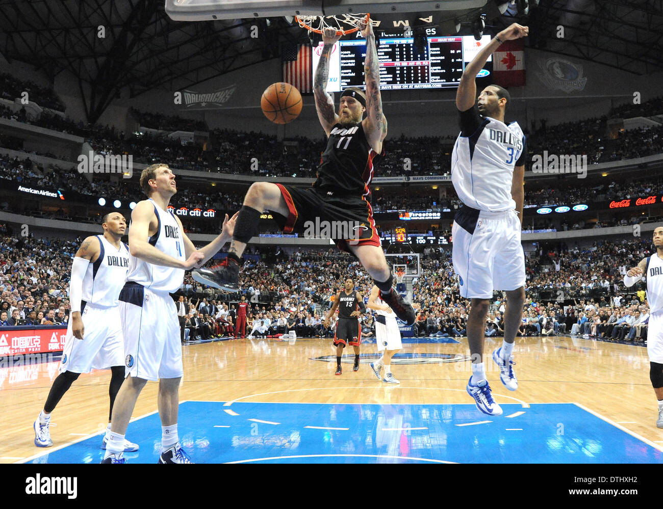 Dallas, TX, USA. 18. Februar 2014. Miami Heat power forward Chris Andersen #11 bei einem NBA-Spiel zwischen den Miami Heat und den Dallas Mavericks das American Airlines Center in Dallas, TX Miami besiegte Dallas 117-106 Credit: Cal Sport Media/Alamy Live News Stockfoto