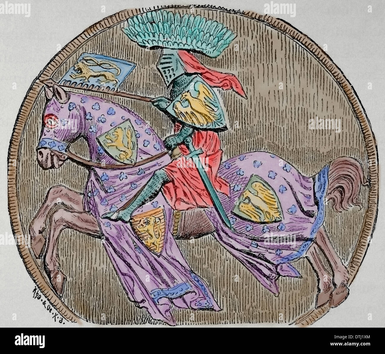 John von Böhmen oder Johannes der Blinde (1296-1346). Graf von Luxemburg, König von Böhmen und König von Polen. Gravur. Farbige. Stockfoto