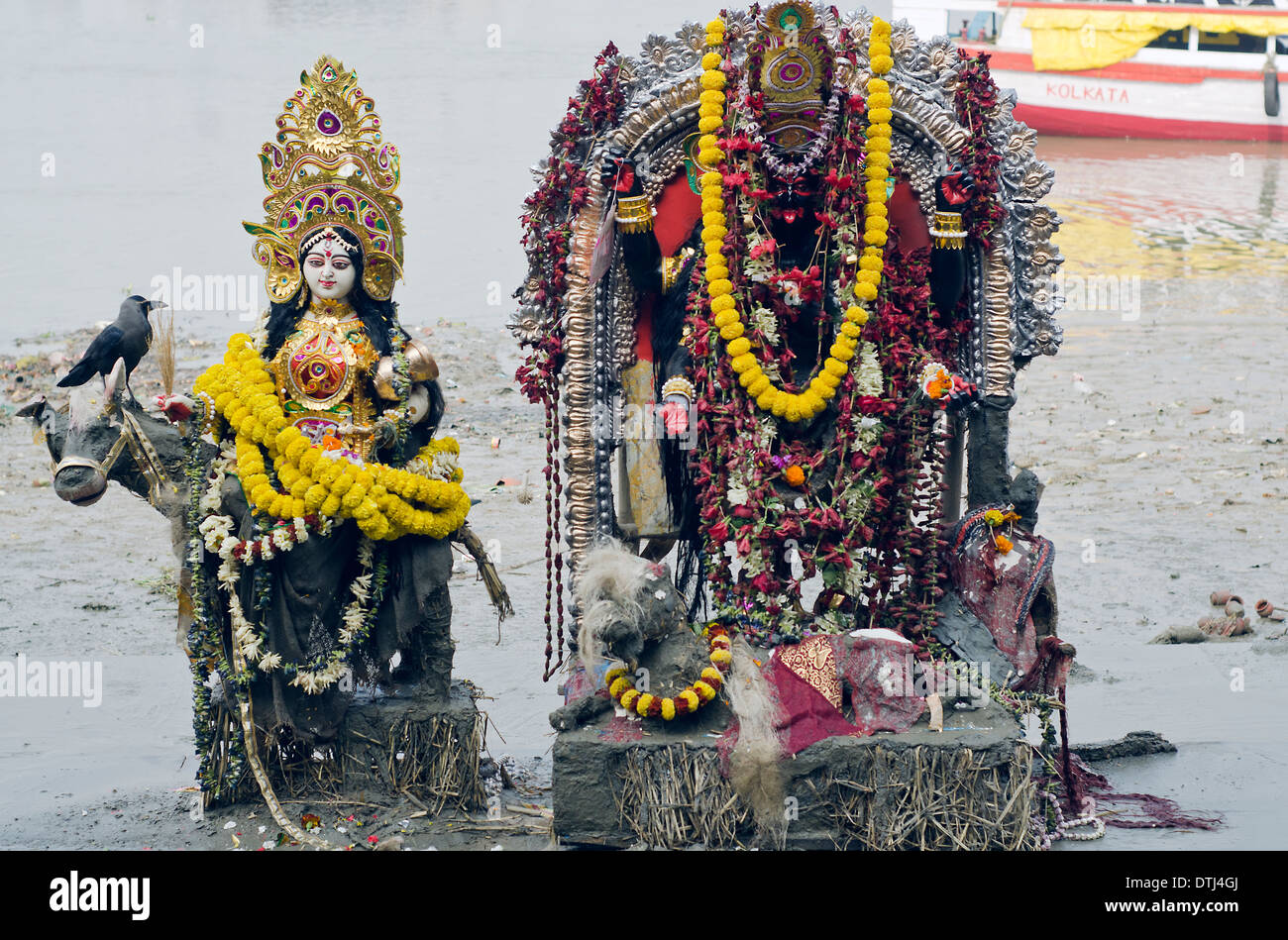 Kali-Statue, Hooghly Fluß Ghat Kolkata Indien Stockfoto