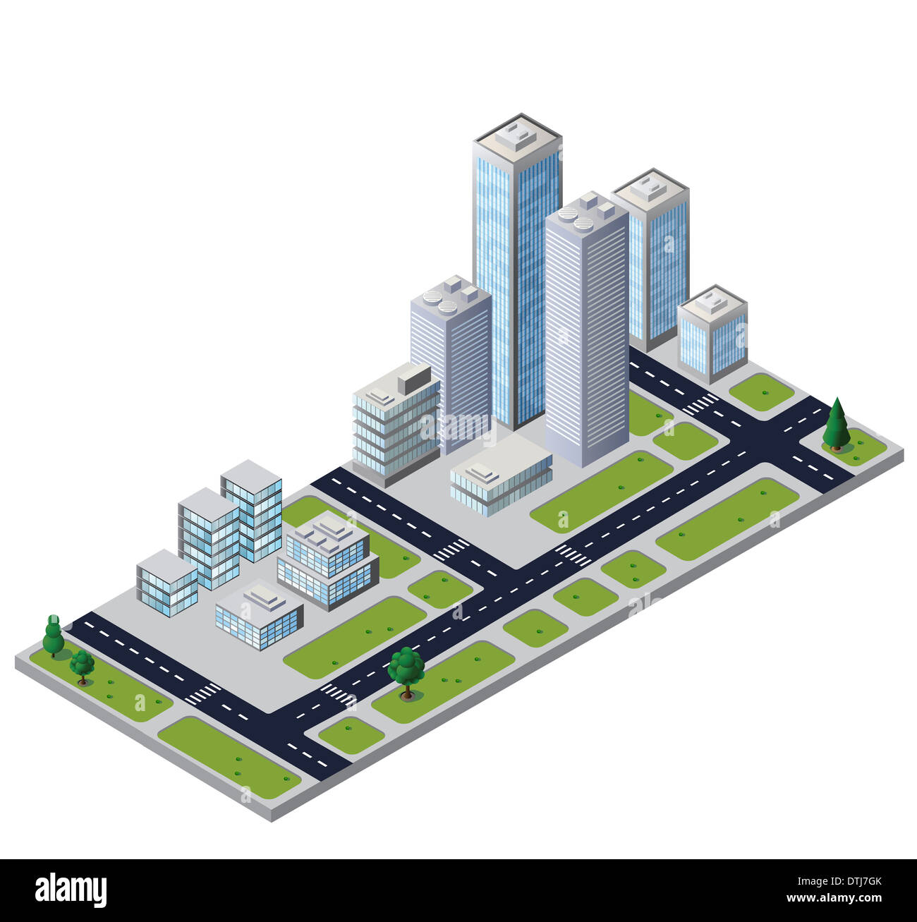Vektor-Stadt-Block mit Häusern und Straßen Stockfoto