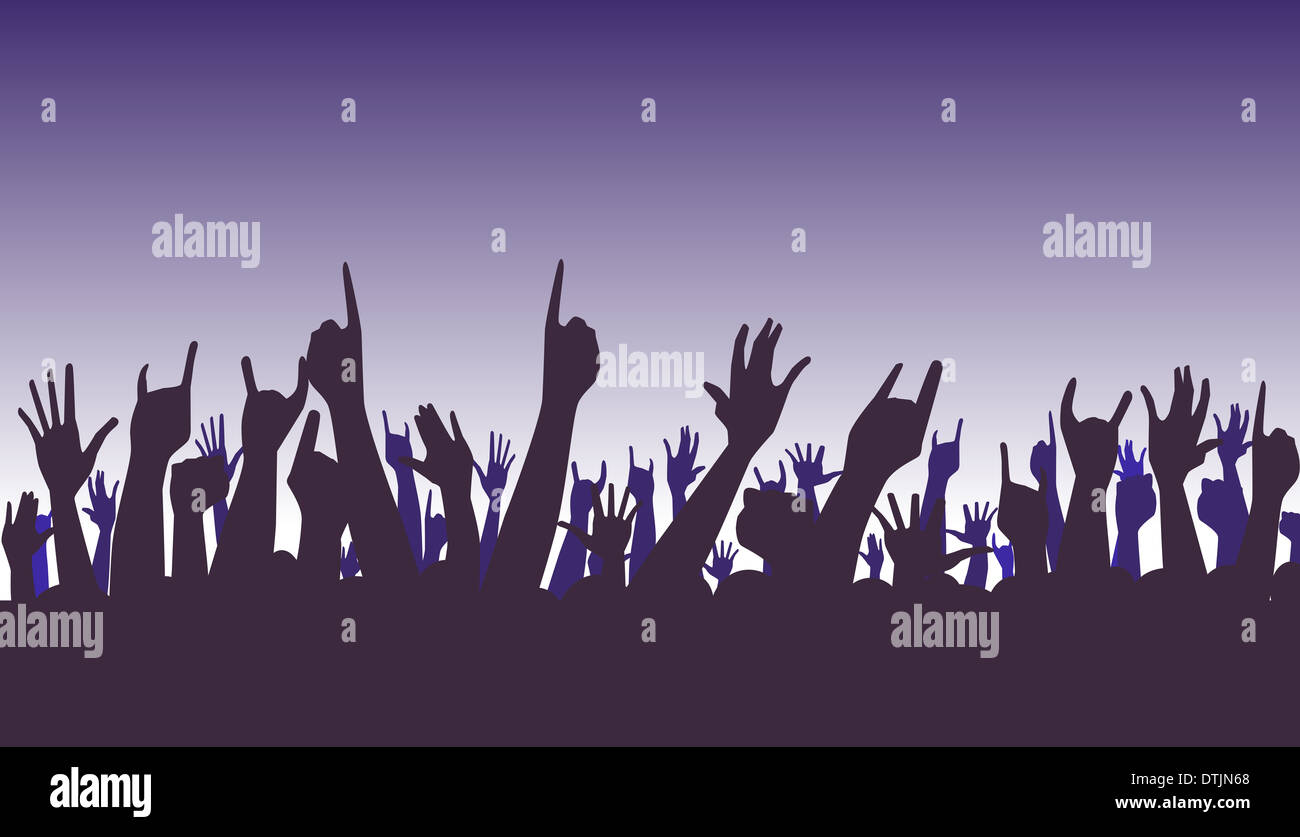 Handzeichen in der Luft bei einem Konzert Stockfoto