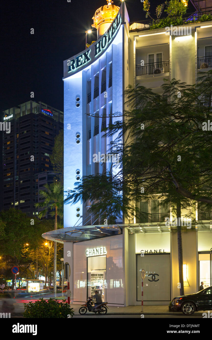 Rex Hotel in der Nacht, Ho-Chi-Minh-Stadt, Vietnam Stockfoto