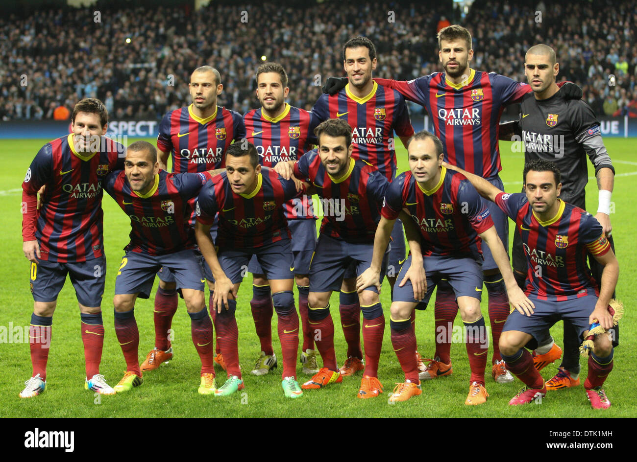Manchester Uk 18 Februar 2014 Champions League Spiel Zwischen Manchester City Und Barcelona Von Etihad Stadium Fc Barcelona Kader Pregame Credit Action Plus Sport Alamy Live News Stockfotografie Alamy