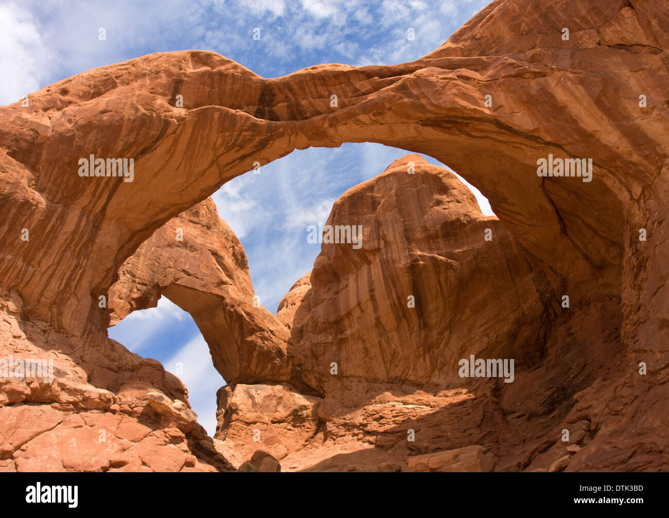 Double Arch Naturstein befindet sich im Arches-Nationalpark, USA Stockfoto