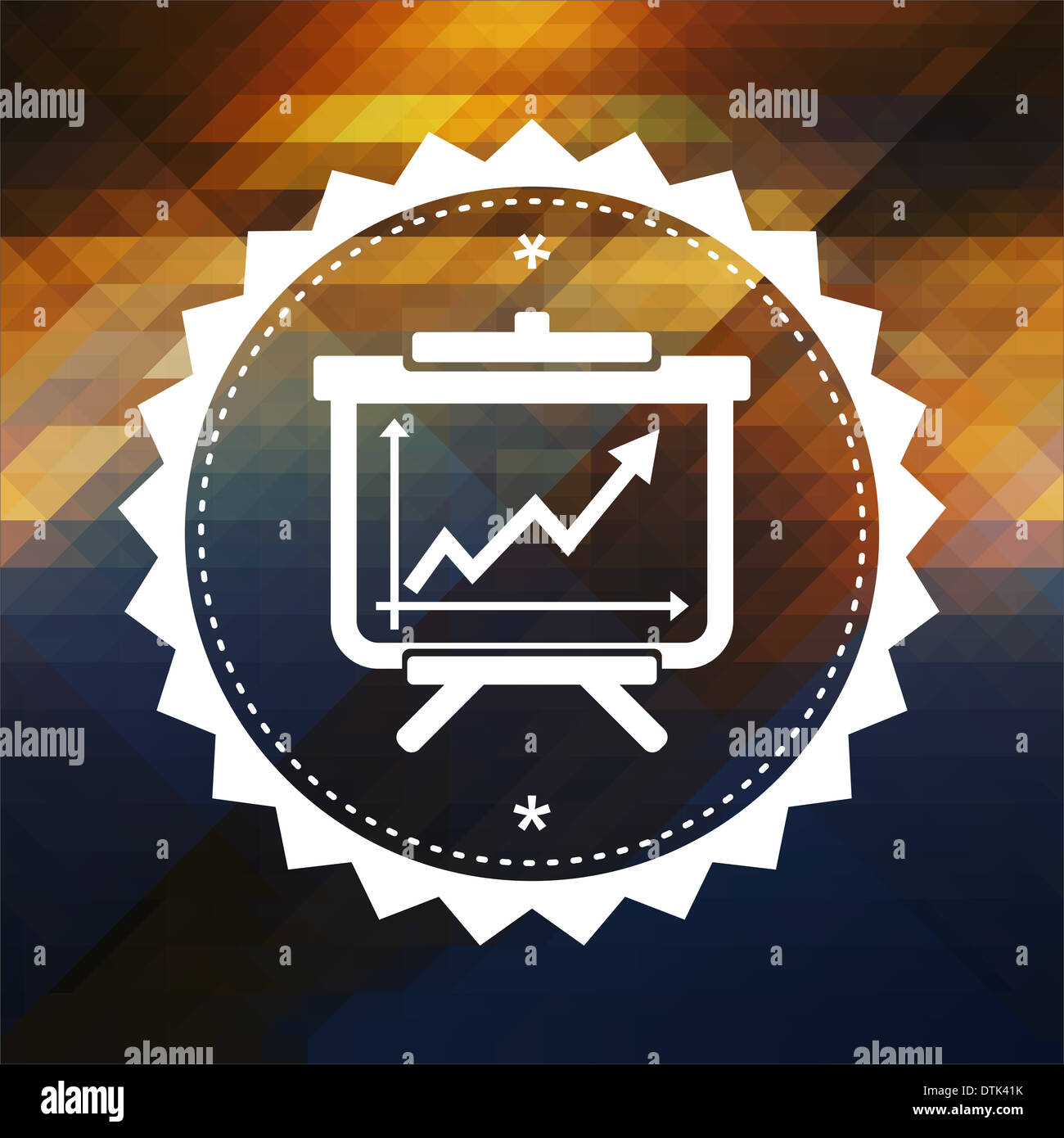 Flipchart mit Wachstum Diagrammsymbol. Retro-Label-Design. Hipster-Hintergrund von Dreiecken, Farbe-Flow-Effekt gemacht. Stockfoto