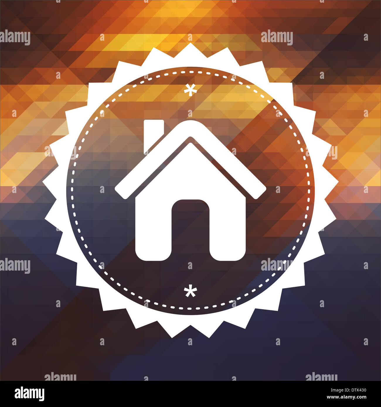 Home-Symbol. Retro-Label-Design. Hipster-Hintergrund von Dreiecken, Farbe-Flow-Effekt gemacht. Stockfoto