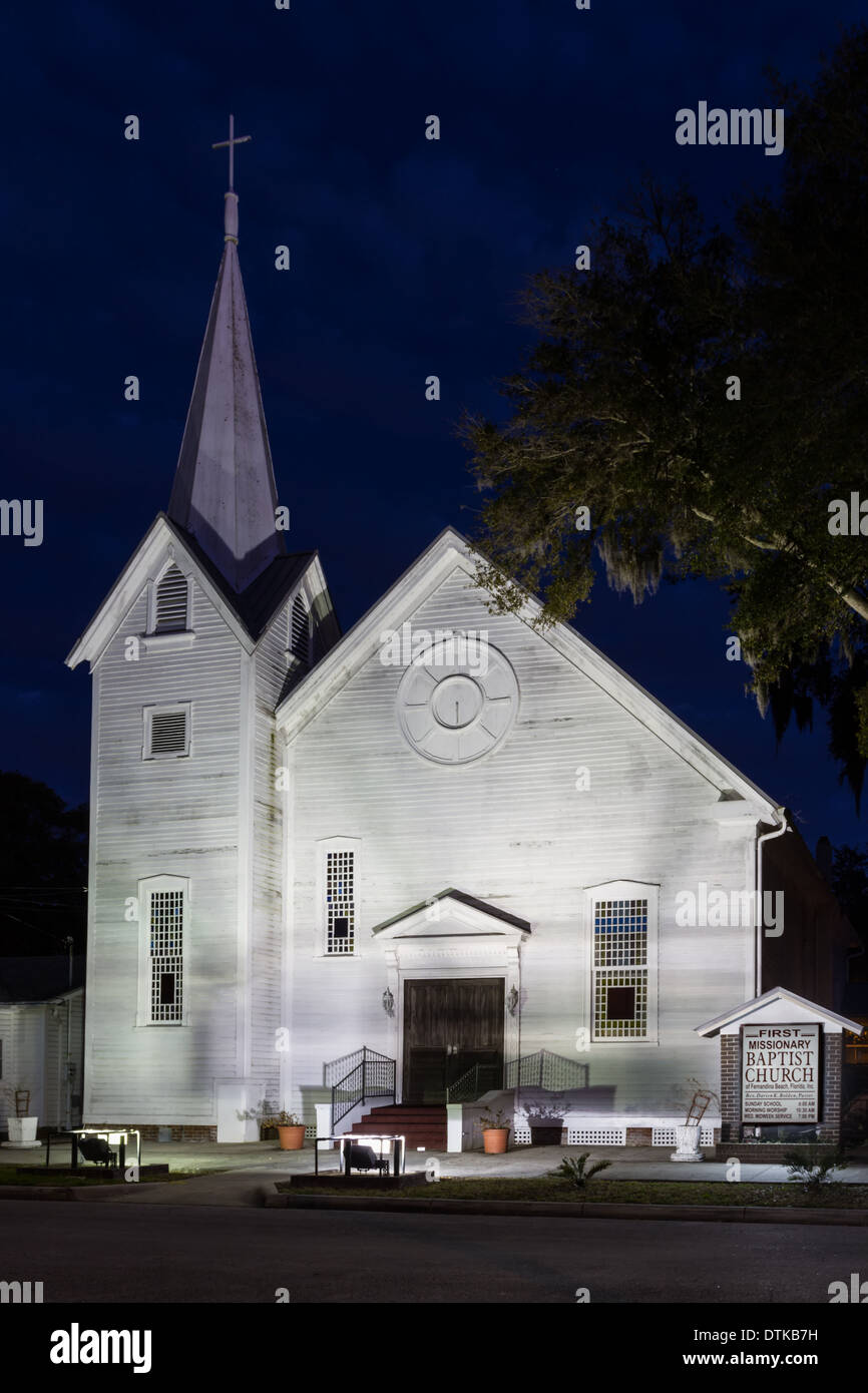 Ersten Missionary Baptist Church in der Dämmerung, Fernandina Beach, Florida Stockfoto