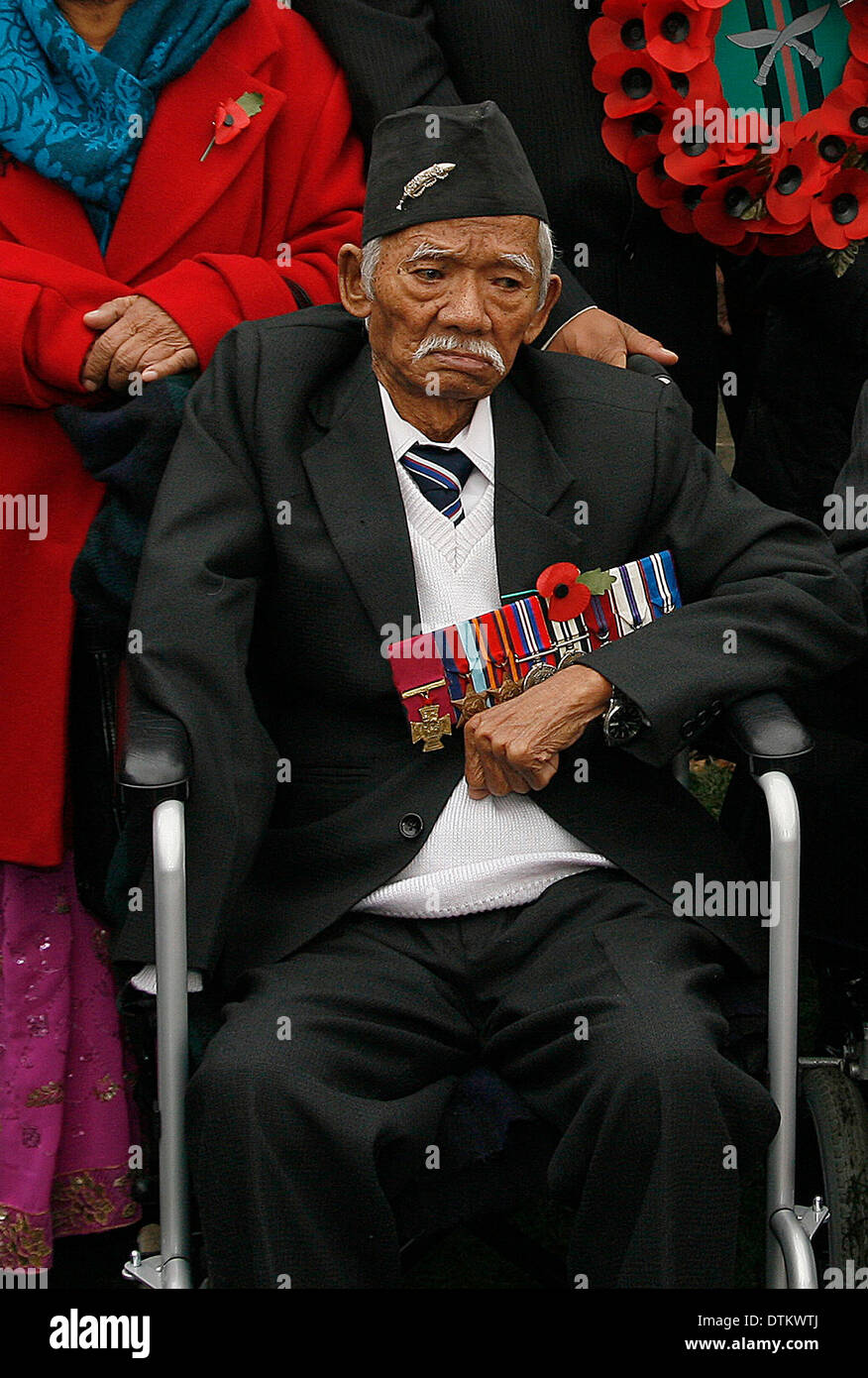 Lachhiman Gurung VC behandelnden Rallye in Parliament Square mit Joanna Lumley in Gurkha-Rechte Stockfoto