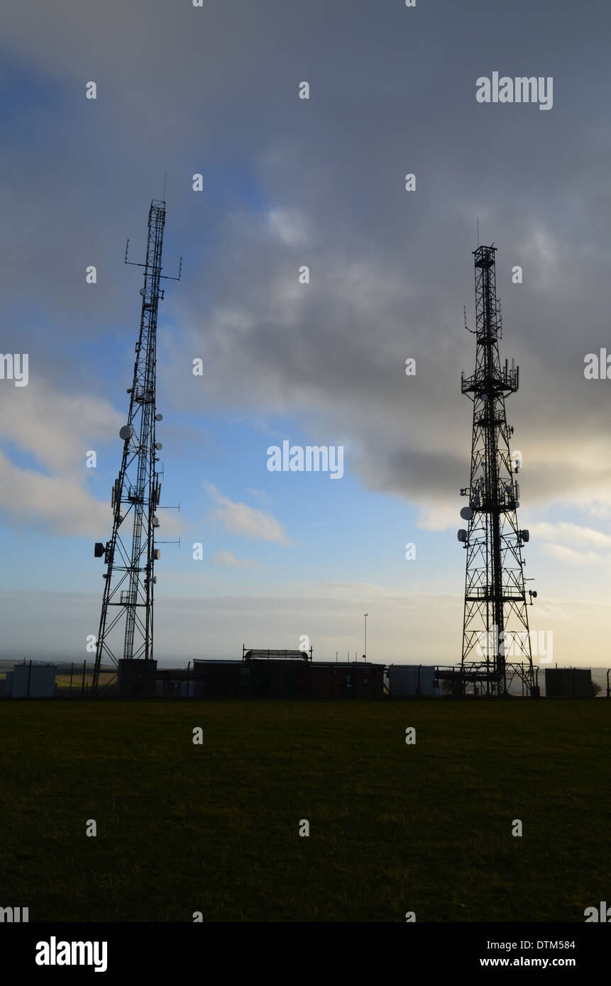 Kommunikationsmasten auf Firle Beacon Sussex England. Stockfoto