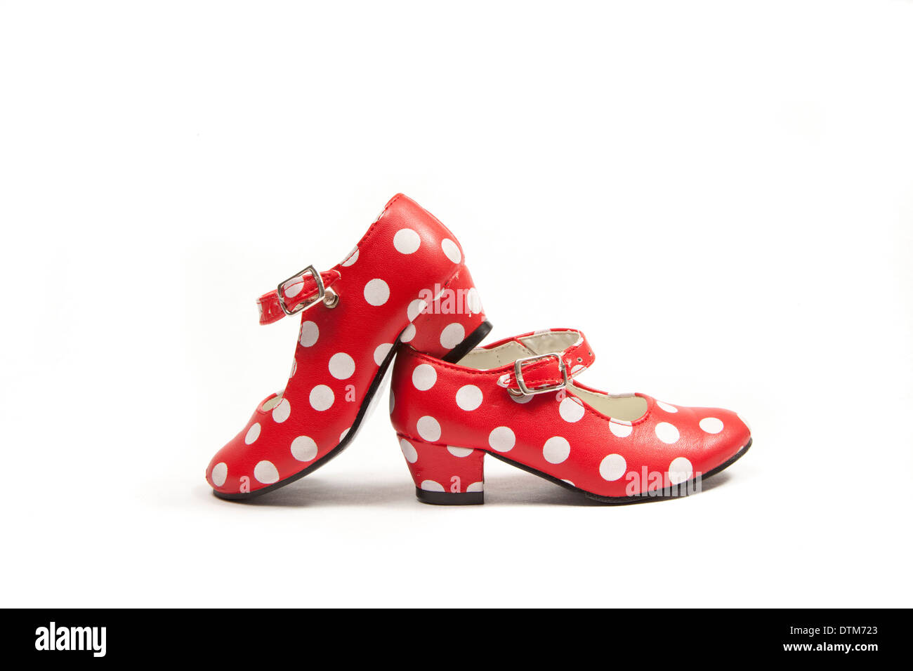 zwei Flamenco-Tanz gebrauchte Schuhe mit Polka Dots. Stockfoto